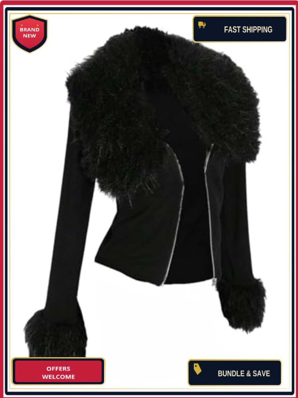 Women's Faux Fur Jacket Zip Up Long Sleeve Grunge Gothic Coat Fall Winter